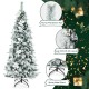 Snow flocked 6ft Christmas pencil tree with berries and poinsettia flowers, featuring 471 branch tips and sturdy metal.