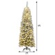 6ft pre-lit snow flocked artificial pencil Christmas tree with 250 warm LED lights, perfect for small spaces.
