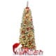 Snow flocked 6 feet pre-lit pencil Christmas tree with 250 warm LED lights, perfect for limited space holiday decor.
