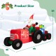 Santa Claus on a tractor with gifts, 9 feet long, LED lights, durable polyester, perfect for holiday yard decoration.