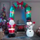 Inflatable 8-foot Christmas archway featuring Santa Claus and a snowman, with bright LED lights for festive decoration.