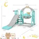 3-in-1 toddler climber and swing set in green with slide, swing, and basketball hoop for safe outdoor fun.