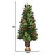 3ft LED Christmas entrance tree with red berries and pine cones in decorative pot, perfect for festive decor.