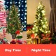 3-foot LED Christmas entrance tree illuminated at night, adorned with red berries and pine cones for festive charm.