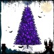 Black 6ft artificial Christmas Halloween tree with purple LED lights, perfect for festive decorations and parties.
