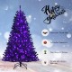 Black artificial 6ft Halloween tree with purple LED lights, featuring a full-bodied appearance for festive decoration.