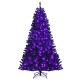 Black artificial Christmas Halloween tree, 7ft tall, adorned with purple LED lights for a festive atmosphere.