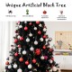 Black artificial Christmas Halloween tree with purple LED lights, 6ft tall, featuring lush branches for festive decor.