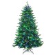 7-foot pre-lit artificial Christmas tree with colorful LED lights, featuring hinged branches for easy assembly.