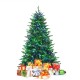 Pre-lit 7' artificial Christmas tree with colorful LED lights and gifts, perfect for festive holiday decoration.