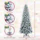 Snow-flocked 7.5 ft artificial Christmas pencil tree with 1189 branches and sturdy metal stand for festive decor.