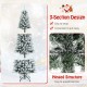 Snow-flocked 7.5' artificial Christmas pencil tree with hinged sections for easy assembly and storage, perfect for.