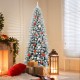 Snow-flocked 7.5' artificial Christmas pencil tree with mixed tips, perfect for festive holiday decoration.
