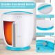 Countertop towel warmer bucket in blue with stainless steel inner space, removable lid, and non-slip base for bathroom.
