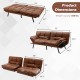 Convertible brown memory foam futon sofa bed with adjustable armrests and backrest, ideal for small spaces.