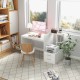 White computer desk with corner bookshelf and drawers, ideal for home office or study, featuring a spacious desktop.