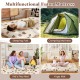 Foldable futon mattress in a cozy setting, ideal as a camping mattress or play mat for kids, featuring a washable cover.