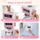 Coffee machine with accessories in pink play kitchen, perfect for imaginative role-playing and fun for kids.