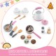 Colorful wooden kitchen accessories including a coffee machine, cups, and utensils for immersive role-playing fun.