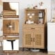Coffee bar cabinet in oak with rattan doors, adjustable shelves, and metal legs for kitchen storage and organization.