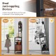 Coffee bar cabinet in rustic brown with dual anti-toppling devices and wine bottle holders for secure storage.