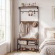 Coat rack hall tree featuring a sturdy bench, removable hooks, and rustic wood grain, perfect for functional bedroom.
