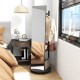 Freestanding coat rack with full-length mirror, walnut finish, featuring 3 hooks and bottom storage for shoes and bags.