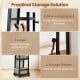 Freestanding coat rack with full-length mirror, 3 hooks, and 2 storage shelves for organizing coats and shoes.