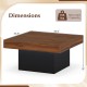 Dimensions of the rustic brown coffee table accent table with LED lights, measuring 35.5" x 35.5" x 18".
