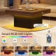 Coffee table in rustic brown with smart RGB LED lights, featuring 21 dynamic modes and remote control for ambiance.