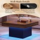 Rustic brown coffee table with LED lights, splinter-free surface, and protective foot pads for stylish living room use.