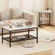 Rectangle coffee table set with white faux marble top and metal frame, featuring two tiers for storage in a modern.
