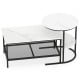 Rectangle coffee table set with white faux marble surface and mesh shelf for stylish storage in modern living spaces.