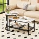 Set of 2 coffee tables featuring a white faux marble top and black metal frame, ideal for modern living room decor.