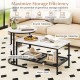 Rectangle coffee table and side end table set with white faux marble surface and storage shelves for versatile use.