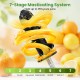 Cold press juicer machine showcasing the 7-stage masticating system for 95% juice yield, ideal for various fruits and.