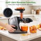Cold press juicer machine in silver with anti-jam reverse function for smooth operation and high juice yield.