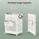 Collapsible 20-gallon white laundry basket with small hanging basket, foldable design, and universal wheels for easy.