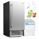 Commercial ice maker with stainless steel housing, 110 lbs/day capacity, perfect for restaurants and bars.