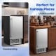 Freestanding undercounter ice maker with stainless steel housing, 110 lbs/day capacity, perfect for home or commercial.