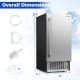 Commercial ice maker with stainless steel housing, 110 lbs/day capacity, and dimensions of 33.7" x 21.1" x 15" for.