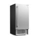 Commercial ice maker with stainless steel housing, 110 lbs/day capacity, designed for undercounter installation.
