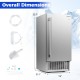 Commercial ice maker with stainless steel housing, 25 lbs storage capacity, and overall dimensions for home bar or cafe.