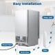 Commercial under counter ice maker with water inlet, drain hose, and filter for easy installation in kitchens or bars.