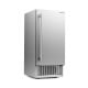 Commercial under counter ice maker with stainless steel housing, 90 lbs/day output, and adjustable ice thickness.