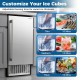 Commercial under counter ice maker with adjustable ice thickness, 90 lbs/day output, ideal for busy kitchens and bars.