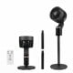 Compact oscillating standing fan in black with remote control, 70° oscillation, and 90° tilt for home office use.