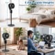 Compact oscillating standing fan in black with adjustable height, 70° oscillation, and 90° tilt for versatile cooling.