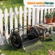 24-inch compost spreader with height-adjustable T-handle, featuring a metal mesh basket for efficient soil spreading.