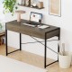 Computer desk with oak finish and metal frame, featuring two drawers for storage, ideal for home office use.